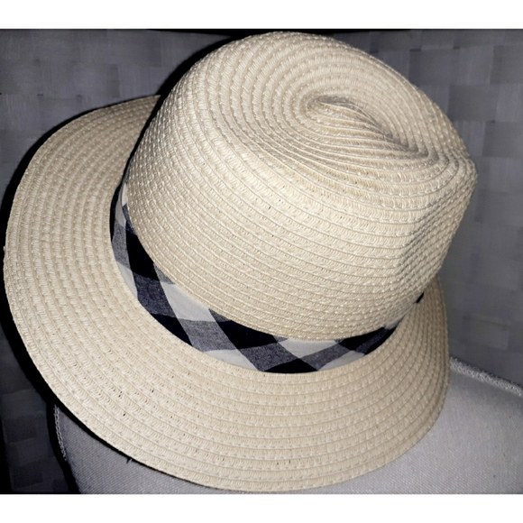 Loft Tan Packable Straw Fedora Hat - Plaid Bandage - Picture 8 of 15